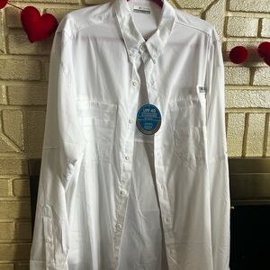 White Casual Button Down Shirt with UPF 40 by Reel Legends